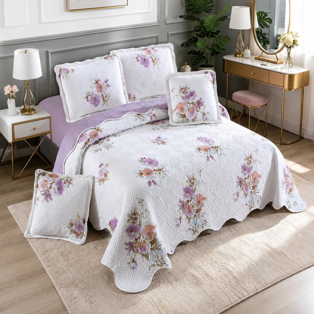 Cuvertură bumbac 100%, 5 piese, pat 2 persoane, 230x250 cm, CB522
