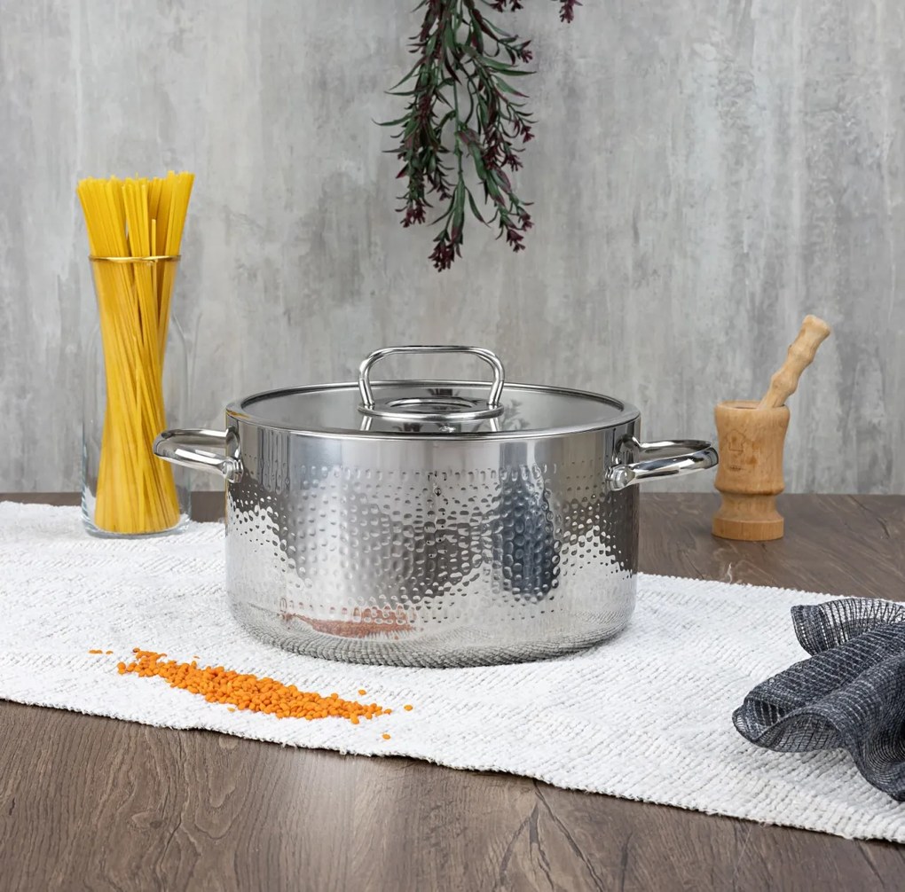 Cratita din inox Zilan ZLN1320, 4.5L, Diametru 24 cm, Manere nituite, Compatibil gaz, inductie electric, Compatibil masina de spalat vase