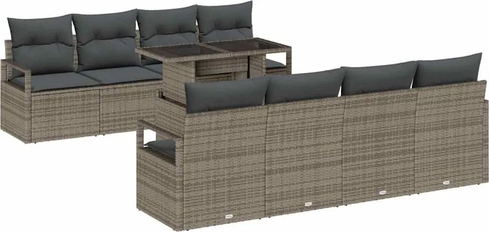 vidaXL Set de canapele pentru grădină cu pernă 9 pcs Gri Rattan poli