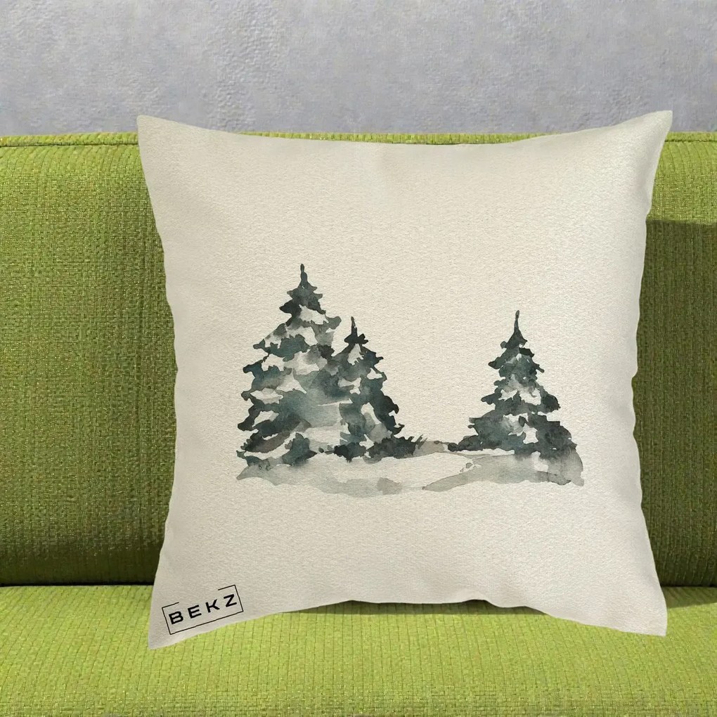 Perna Decorativa Brazi Inzapeziti Acuarela, 40x40 cm, Ecru, Husa Detasabila, Perna Inclusa, BEKZ®