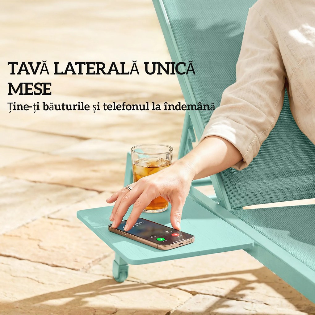 Outsunny Set 2 Șezlonguri cu Măsuță, Șezlonguri Grădină cu Spătar Reglabil. | Aosom Romania