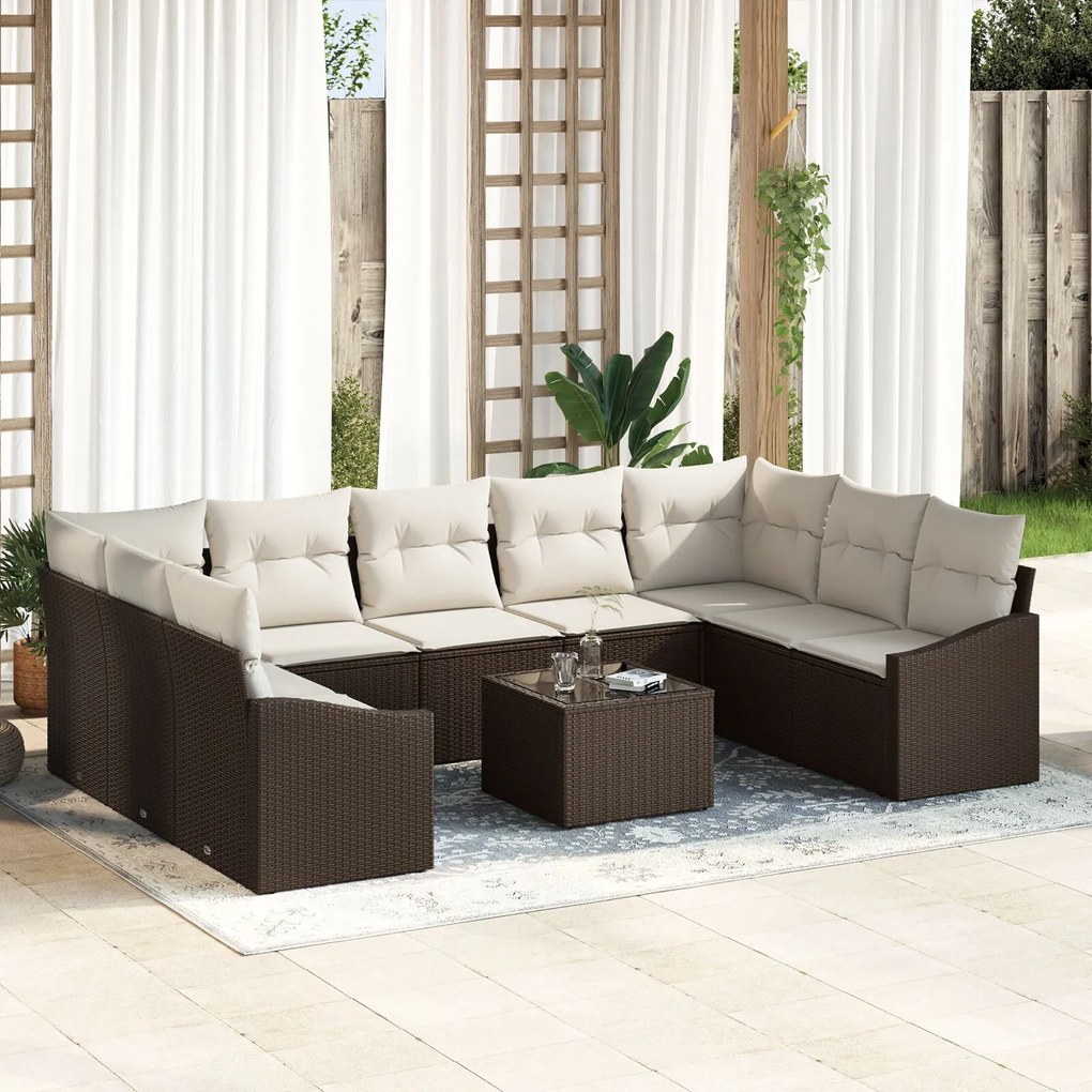 vidaXL Set de canapele pentru grădină 10 pcs Maro Rattan poli