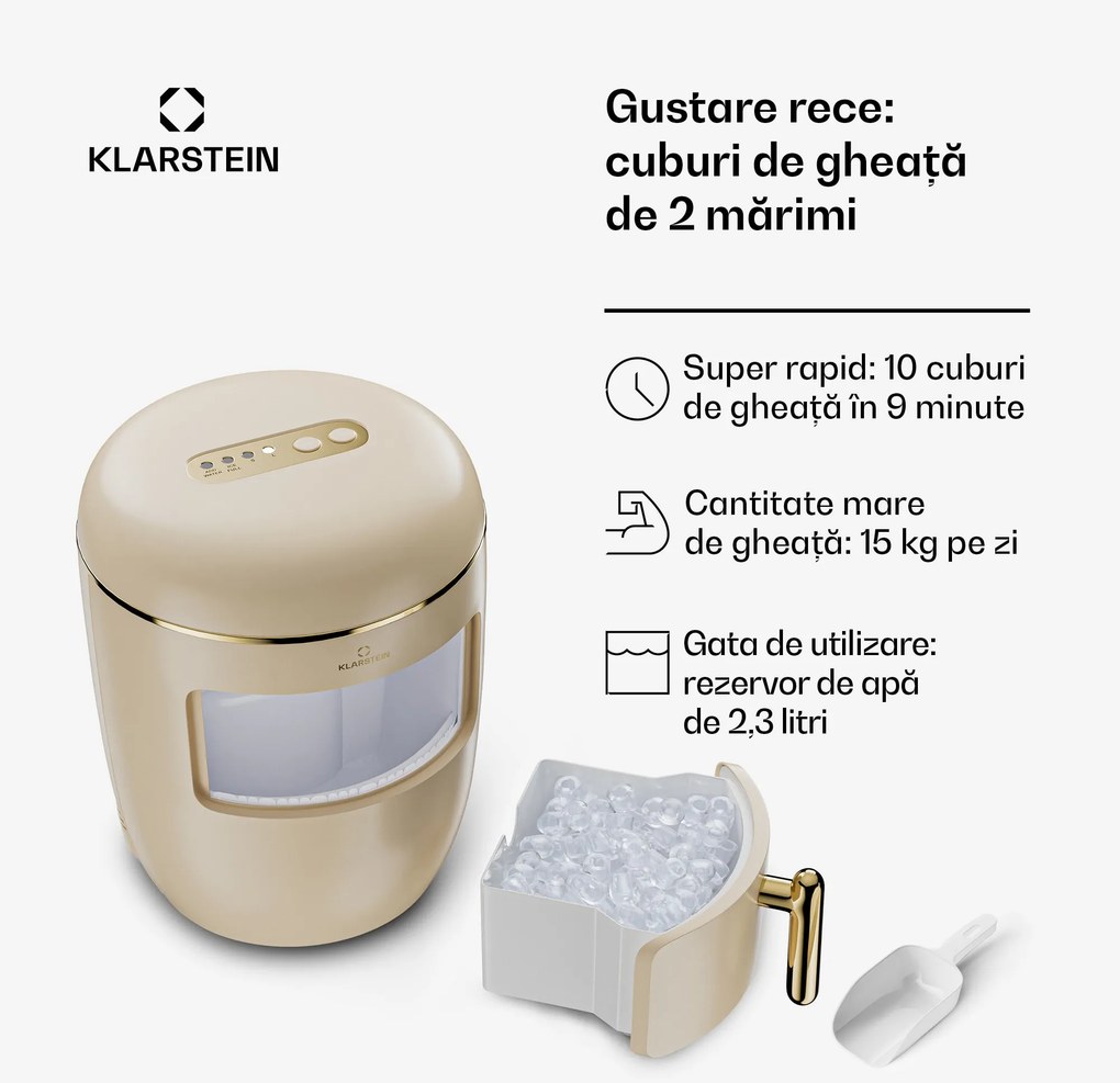 Klarstein Mașină de gheață Passau, 2 dimensiuni, 15 kg/24 h, Auto-Clean