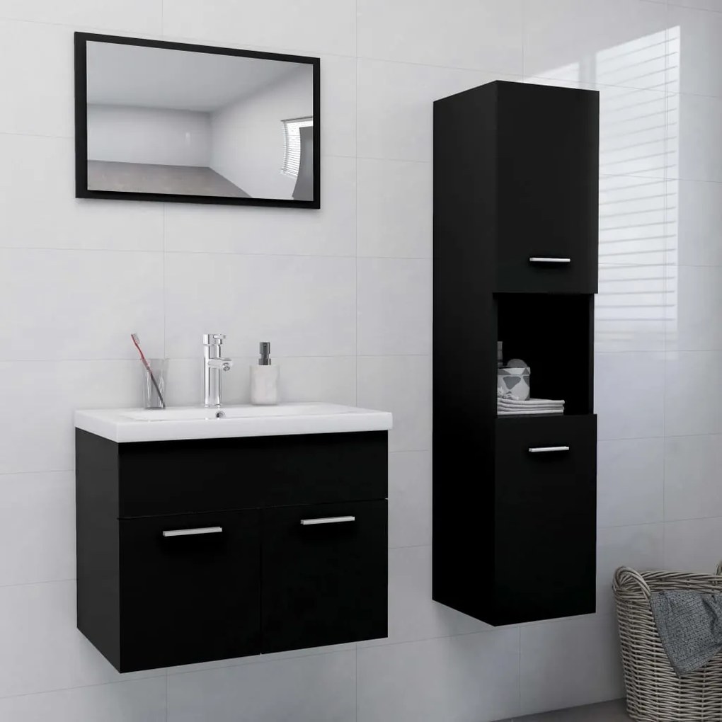 3071136 vidaXL Set mobilier de baie, negru, lemn prelucrat