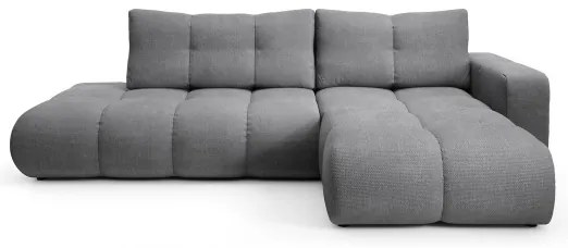 Colțar extensibil tapițat ALMADA, cu spațiu de depozitare, formă L, pe partea dreaptă, gri