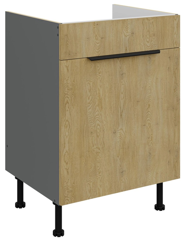 Dulap inferior de bucătărie pod drez Carminia 60 ZL 1S BB PREMIUM BOX (stejar cremona + antracit). 1127917