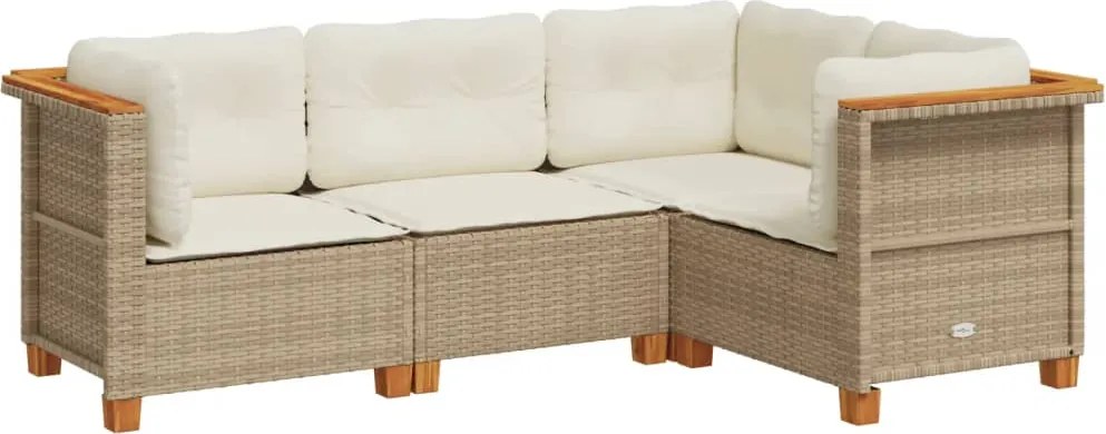 vidaXL Set canapele de grădină, 4 piese, cu perne, bej, poliratan