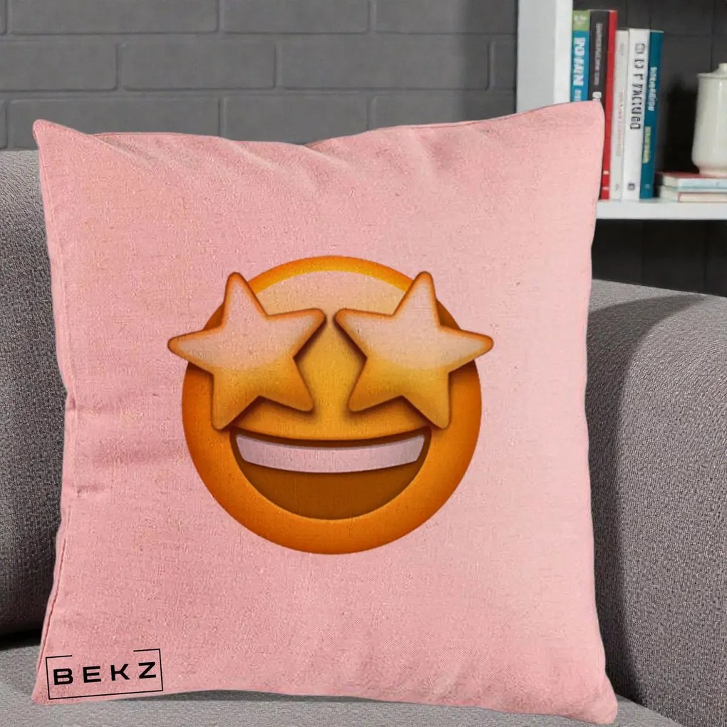 Perna Decorativa Emoji Ochi Stele, 40x40 cm, Roz, Husa Detasabila, Perna Inclusa, BEKZ®