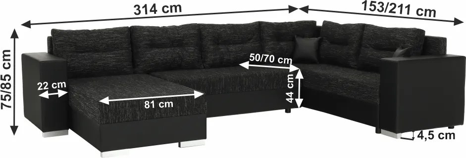 Colţar reversibil, negru/negru spicat, STILA