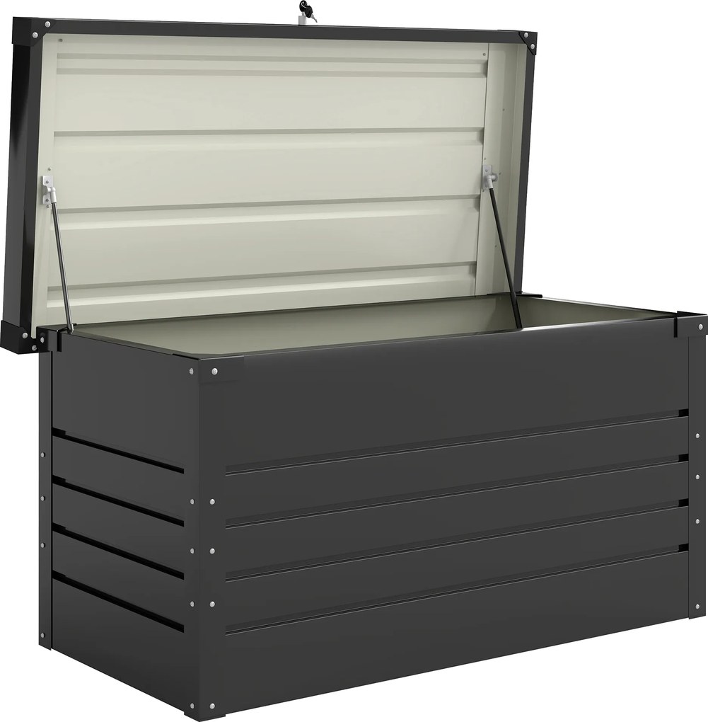Outsunny Cutie de grădină metal 450L cutie pentru perne cu capac dublu perete 120 x 61 x 62 cm impermeabilă cu închidere Gri | Aosom Romania