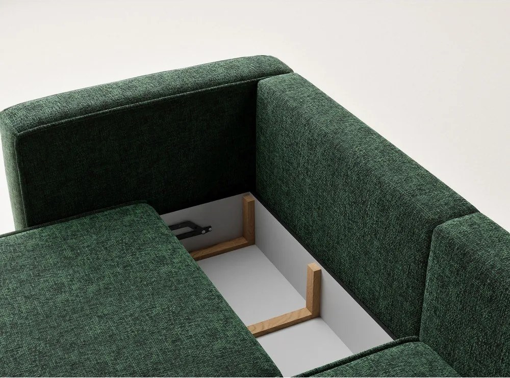 Colțar verde închis extensibil/cu spațiu de depozitare cu tapițerie din chenille (cu colț pe partea dreaptă/cu șezlong) Velto – Maison de Rêve