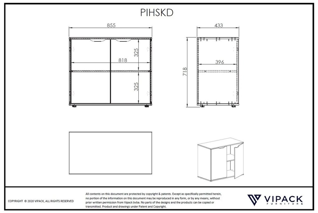 Dulap cu 2 uși din colecția Pino, din MDF lăcuit alb, cu raft interior – Vipack