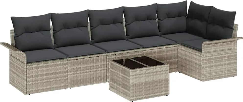 vidaXL Set de canapele pentru grădină 7 pcs Gri deschis poliratan