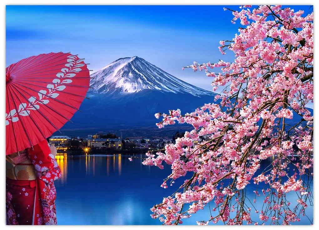 Tablou pe sticlă - cu privire la munte - Japonia (70x50 cm)