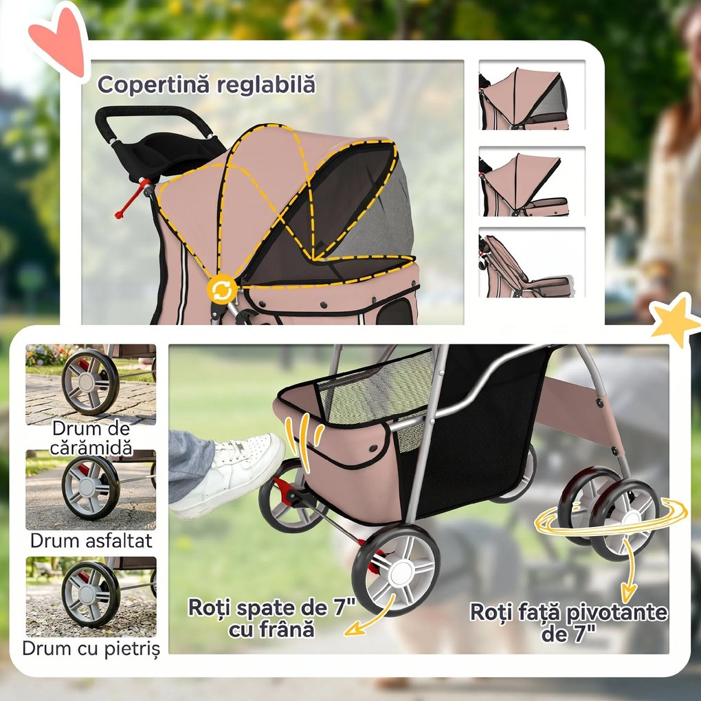 PawHut Carucior Animale Pliabil Cafeniu – 75×45×97 cm, Confort &amp; Mobilitate | Aosom Romania