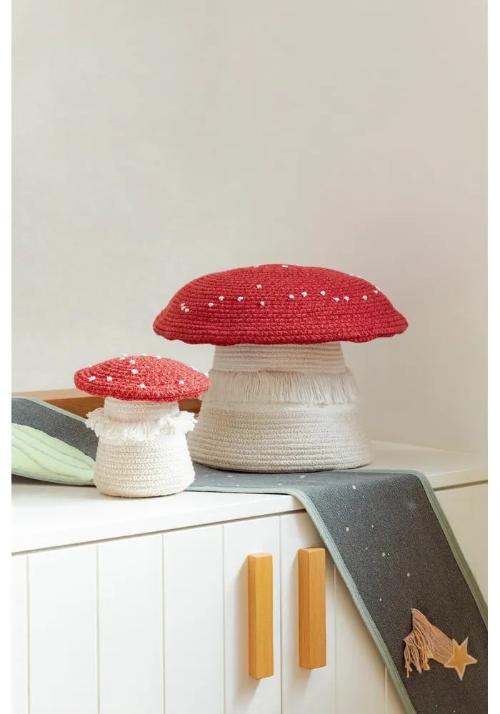Coș de jucării pentru copii roșu-crem din material textil ø 38x33 cm Big Mushroom – Lorena Canals