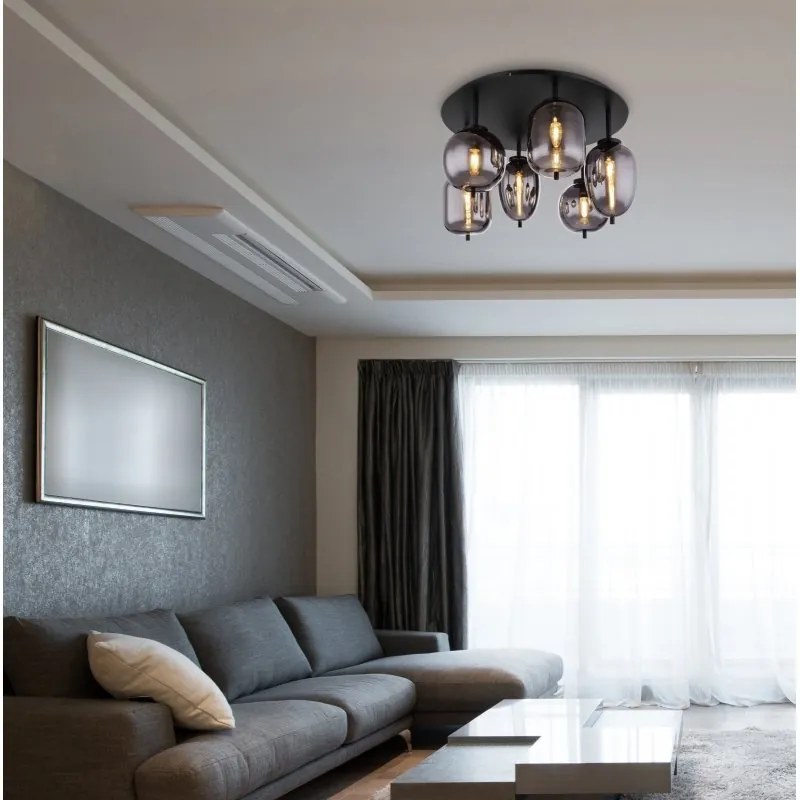 Plafoniera cu 6 surse de iluminat design modern Blacky negru mat