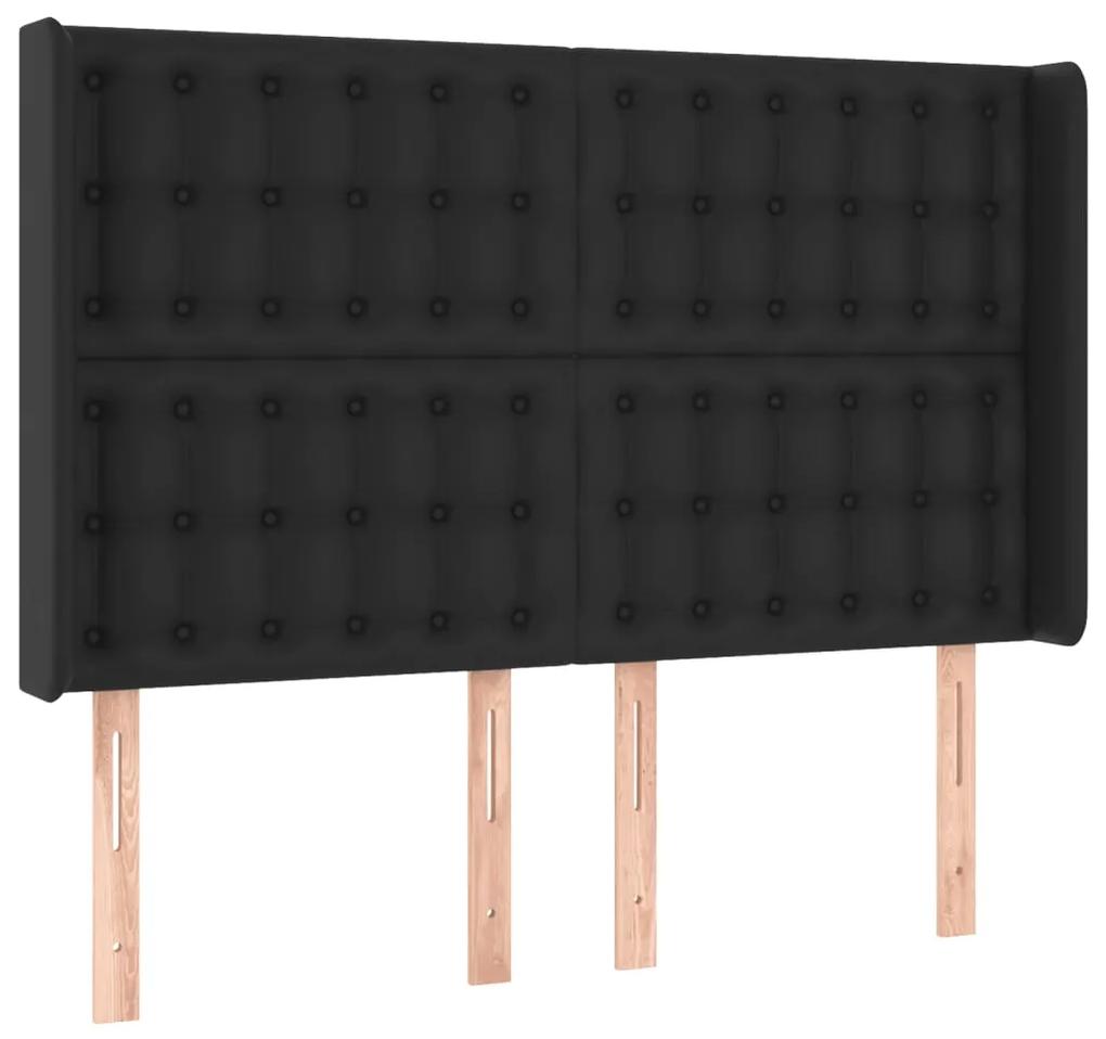 Tablie de pat cu LED, negru, 147x16x118 128 cm, piele ecologica 1, Negru, 147 x 16 x 118 128 cm
