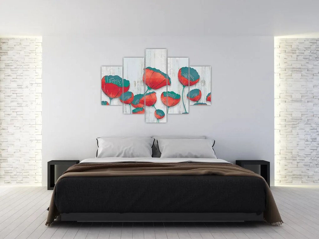 Tablou - Maci de câmp - petrol (150x105 cm)