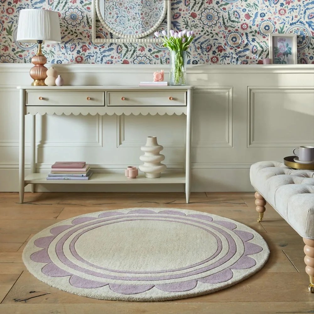 Covor mov/în culoare naturală țesut manual rotund din lână ø 120 cm Lois Scallop – Flair Rugs