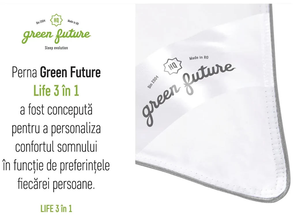 Perna Life 3 in 1, umplutura Nanofibra si fulgi Memory, 50x70 cm