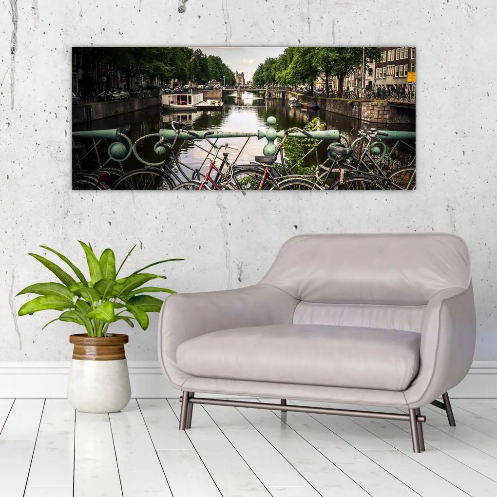 Tablou cu bicicleta în oraș (120x50 cm)