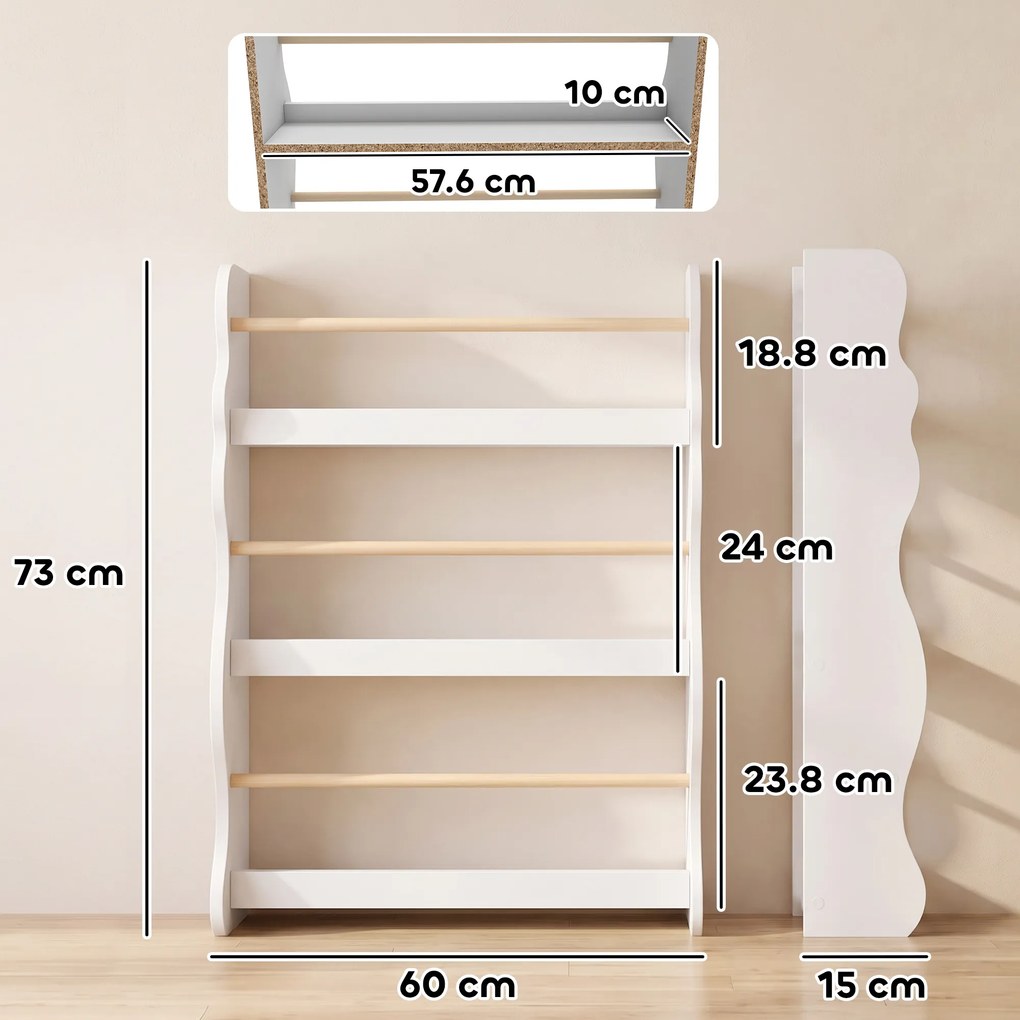 AIYAPLAY Bibliotecă Montessori pentru Copii 3-8 Ani, 3 Rafturi, 60x15x73 cm, pentru Cameră, Alb | Aosom Romania