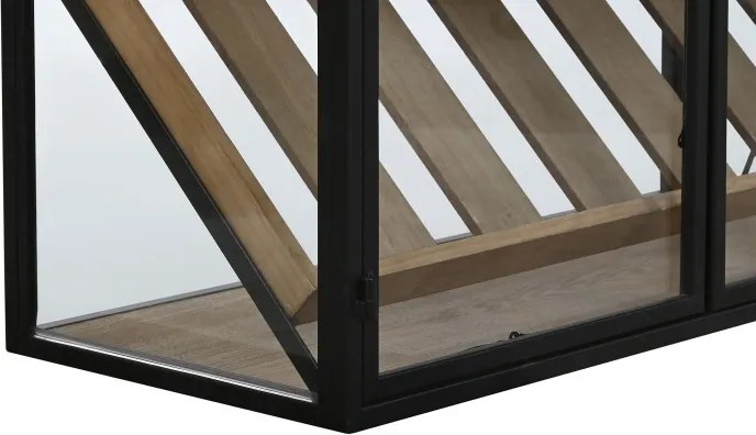 Suport pentru sticle din metal, lemn și sticlă, 102x32x60 cm, finisaj natural/negru