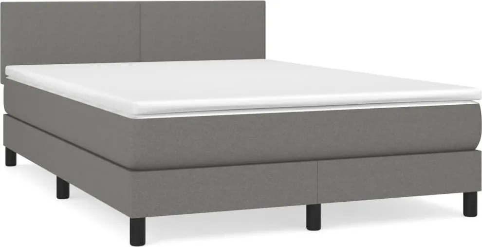 vidaXL Pat box spring cu saltea, gri închis, 140x200 cm, textil