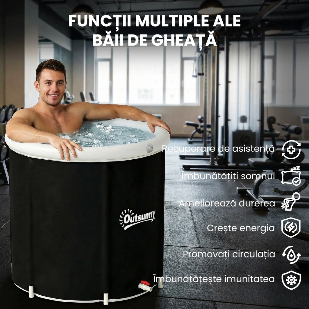 Outsunny Cadă cu Gheață 280L, Cadă pentru Imersiune în Terapia Rece cu Capac și Pompă, Cadă Gonflabilă pentru Recuperare/Terapie pentru Interior și Exterior Adulți | Aosom Romania