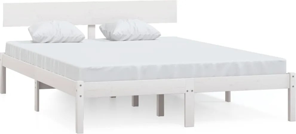 vidaXL Cadru de pat King Size, alb, 150x200 cm, lemn masiv de pin