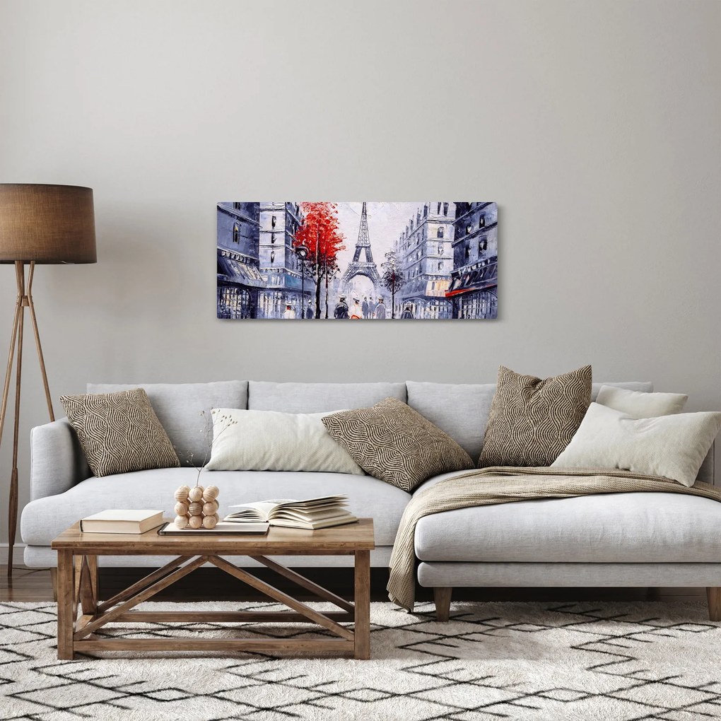 Tablou - Străzi din Paris, pictură în ulei (120x50 cm)