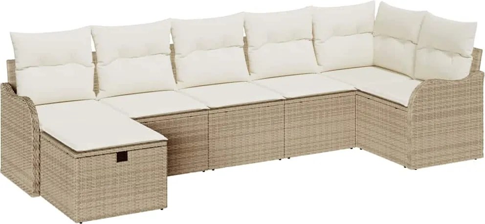 vidaXL Set de canapele pentru grădină cu pernă 7 pcs Bej Rattan poli