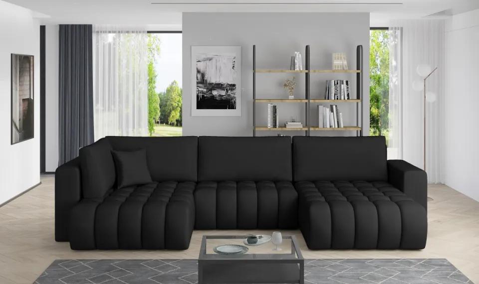 Canapea modulara tapitata, extensibila, cu spatiu pentru depozitare, 340x170x92 cm, Bonito R2, Eltap (Culoare: Negru - Velvetmat 10)