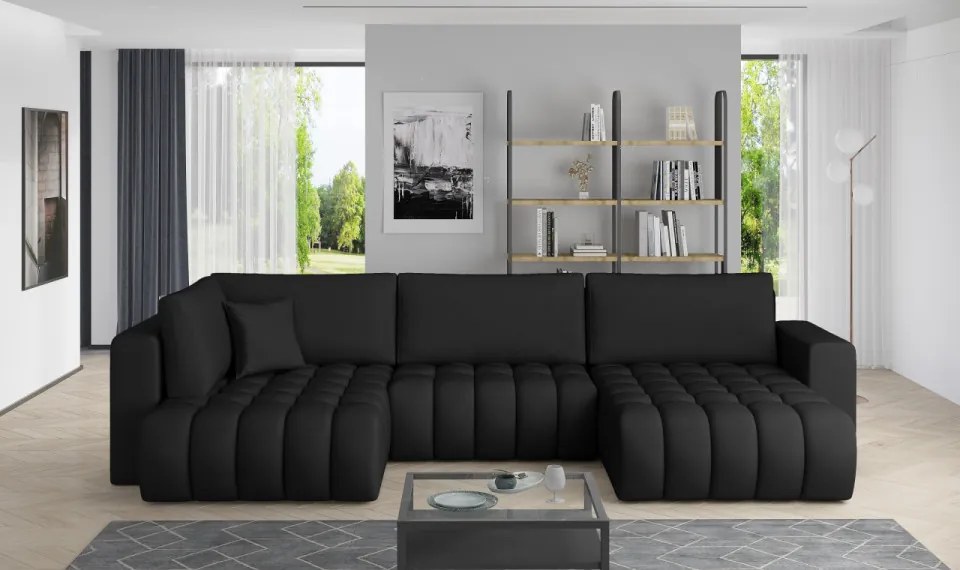 Canapea modulara tapitata, extensibila, cu spatiu pentru depozitare, 340x170x92 cm, Bonito R2, Eltap (Culoare: Negru - Vero 10)
