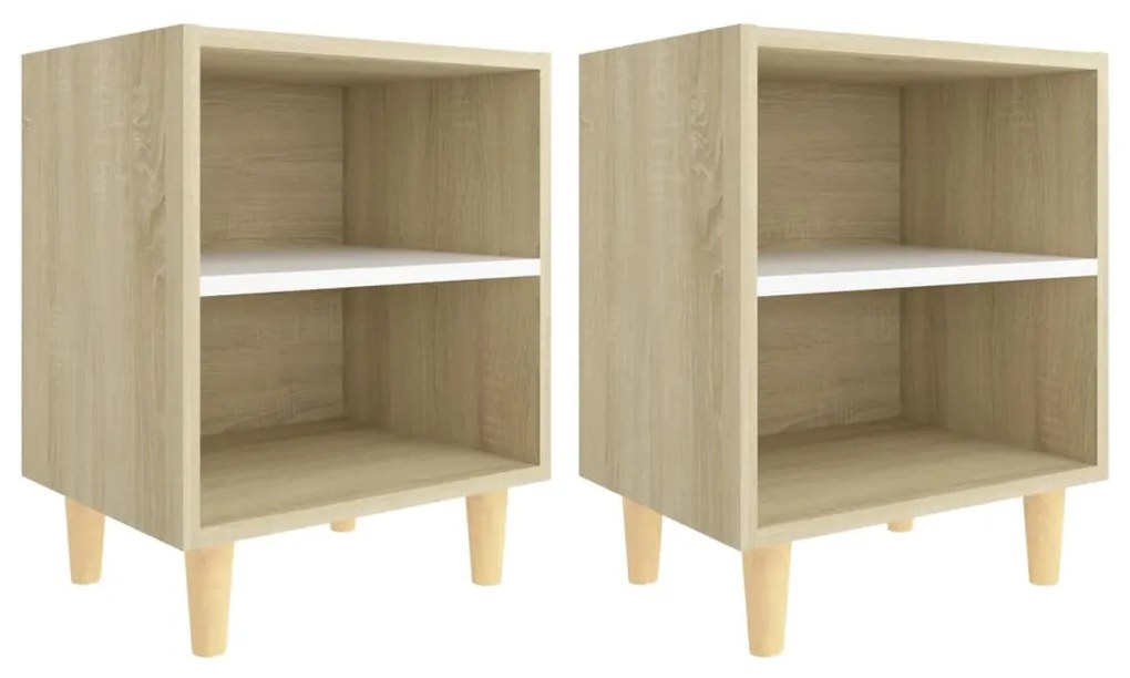 805790 vidaXL Noptiere cu picioare lemn 2 buc. alb/stejar Sonoma 40x30x50cm