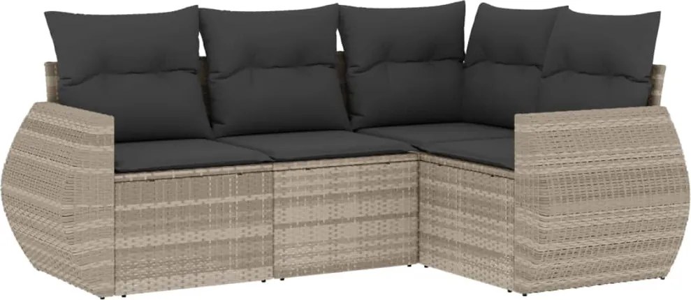 vidaXL Set canapea de grădină cu perne, 4 piese, gri deschis poliratan