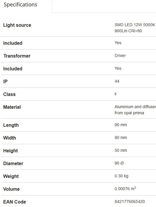 Spot incastrabil pt. baie, diam.9cm LED, IP44 Dana 42925