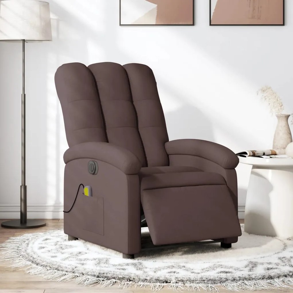 vidaXL Fotoliu electric de masaj rabatabil, maro închis, textil