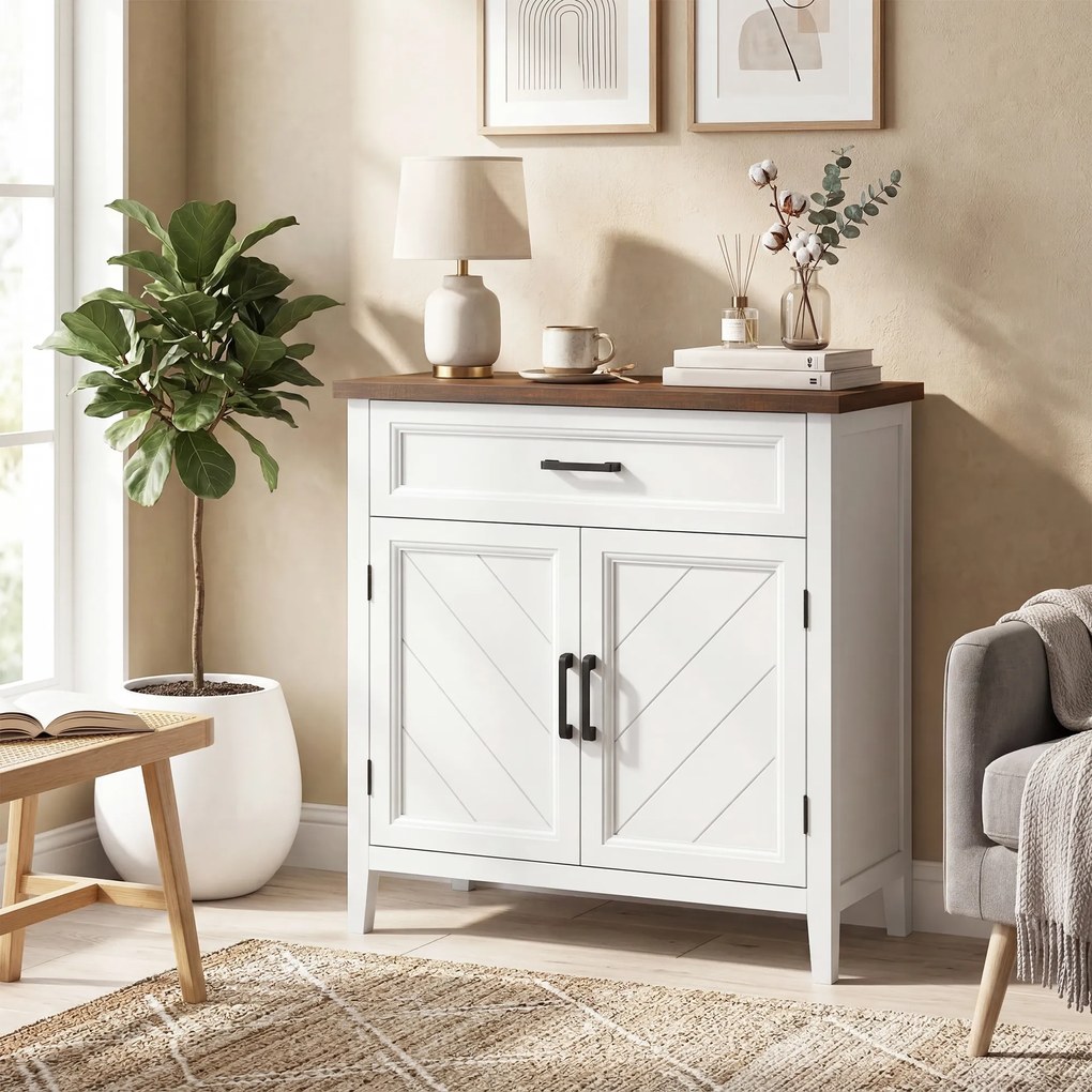 HOMCOM Bufet pentru living, mobilier de depozitare cu 2 uși, sertar și raft reglabil, 76 x 35 x 80 cm, alb | Aosom Romania