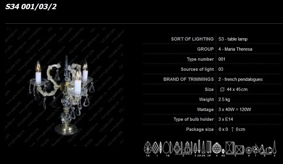 Lampa de masa Maria Theresa, cristal Bohemia S34 001/03/2
