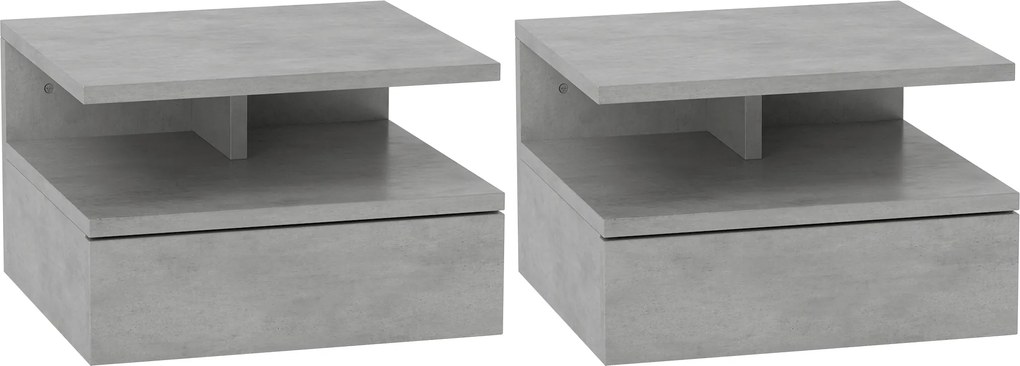 HOMCOM Set de 2 Noptiere Suspendate cu Sertar și Poliță Superioară, 35x32x22.5 cm, Gri | Aosom Romania