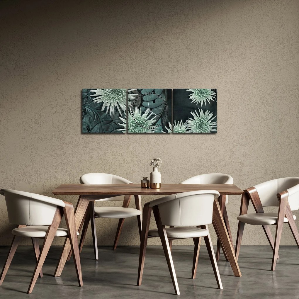 Tablou - Flori verzi (cu ceas) (90x30 cm)