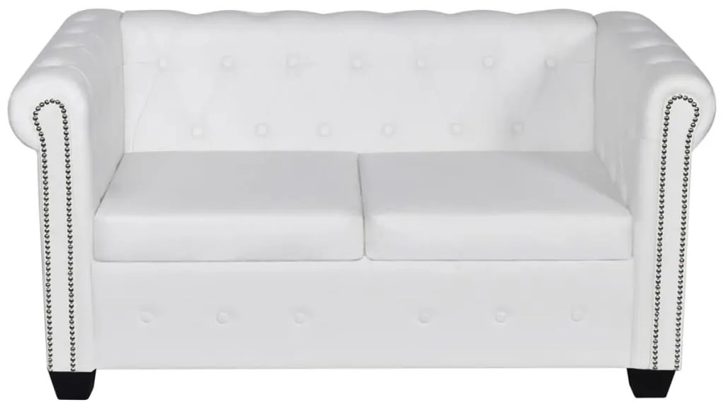 242371 vidaXL Canapea Chesterfield cu 2 locuri, piele artificială, alb