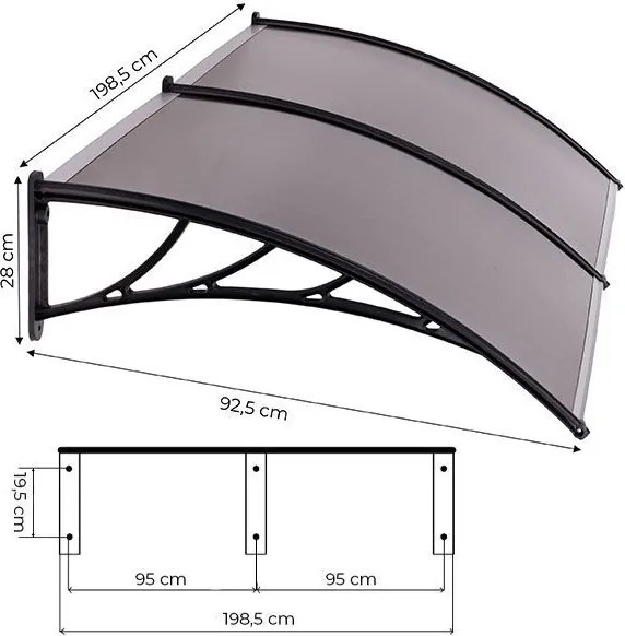 Copertină dublă din policarbonat deasupra ușii din față 200 x 100 cm