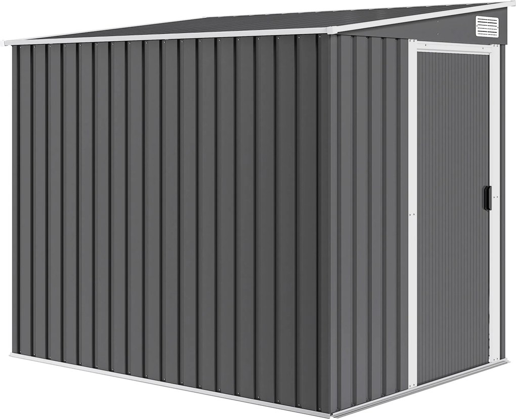 Outsunny Magazie Grădină din Oțel, Ușă Glisantă, 154x206.5x160/181 cm, Gri închis | Aosom Romania