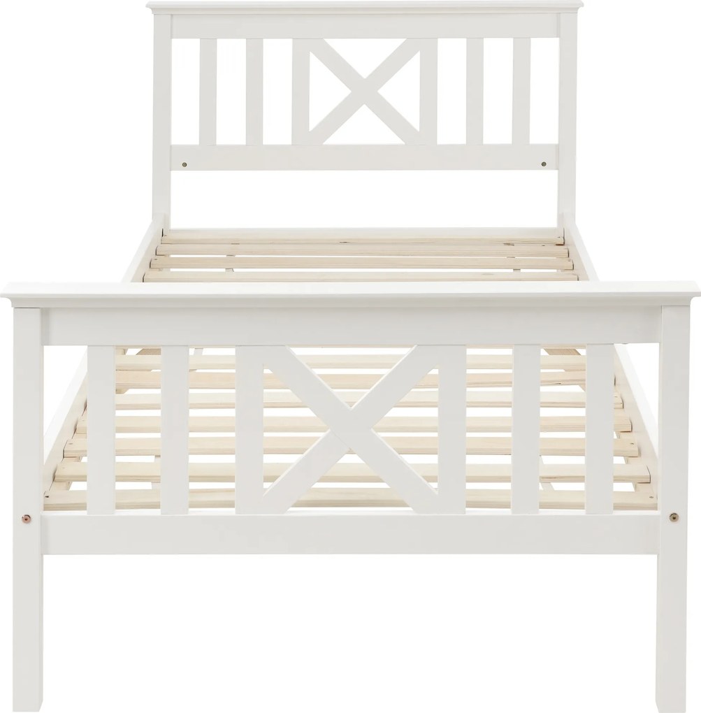 Pat Single cu design minimalist, fără Saltea, 90x200 cm, Alb