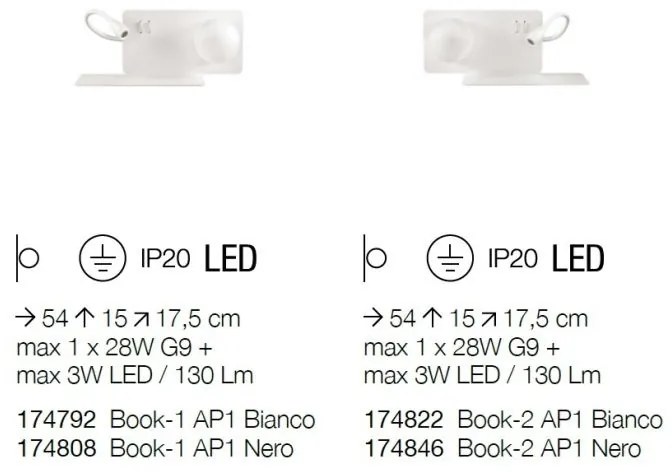 Aplica LED moderna cu reader LED cu port USB BOOK-2 AP2 NERO 174846