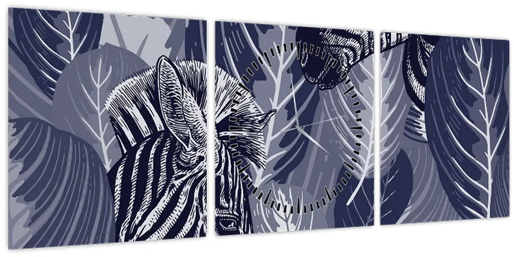 Tablou - Zebre între frunze (cu ceas) (90x30 cm)