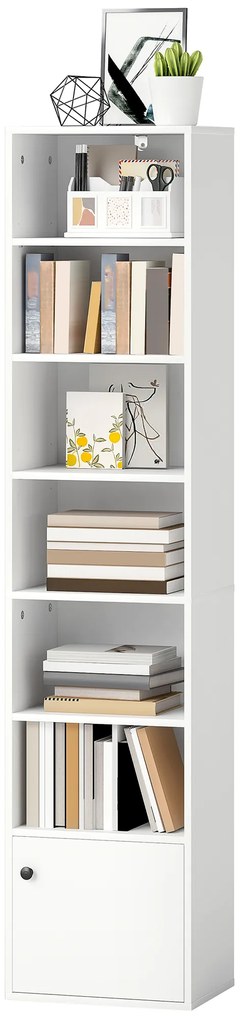 HOMCOM Bibliotecă de 7 Niveluri Etajeră Modernă pentru Cărți cu Polițe Deschise și Ușă 40x30x180 cm Alb | Aosom Romania